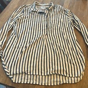 Liz Claiborne Long Sleeve Half Button Up Hi-Lo Striped Top - Sz L